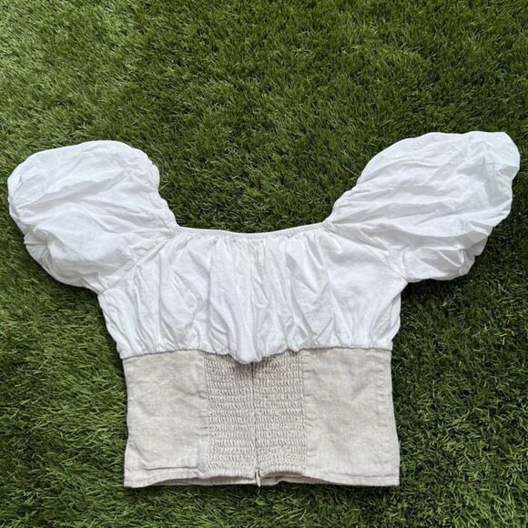 Reformation Alayna Linen Top 1/2 Corset in White/Burlap Sz 6 - Picture 3 of 3